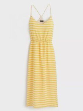 NWT J.Crew Silk Slip Midi Dress Size 6 Yellow Striped Carrie Cami Wedding Guest